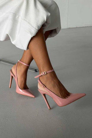 Zion Toka Detaylı İnce Topuk 12 Cm Pudra Rugan Stiletto