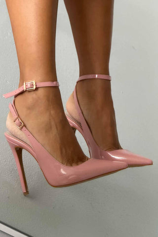 Zion Toka Detaylı İnce Topuk 12 Cm Pudra Rugan Stiletto