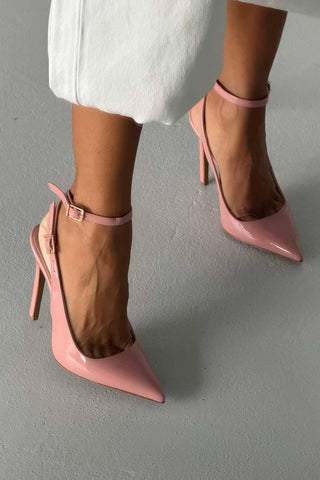 Zion Toka Detaylı İnce Topuk 12 Cm Pudra Rugan Stiletto
