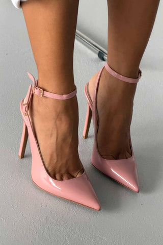 Zion Toka Detaylı İnce Topuk 12 Cm Pudra Rugan Stiletto