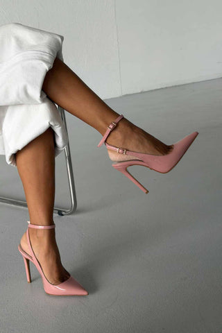 Zion Toka Detaylı İnce Topuk 12 Cm Pudra Rugan Stiletto