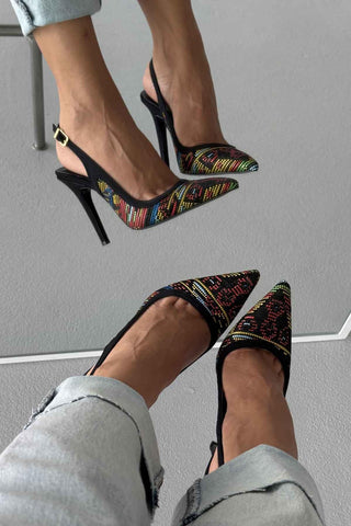 Echo İnce Topuk 10 Cm Siyah Renkli Desenli Stiletto