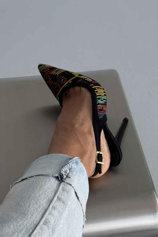 Echo İnce Topuk 10 Cm Siyah Renkli Desenli Stiletto