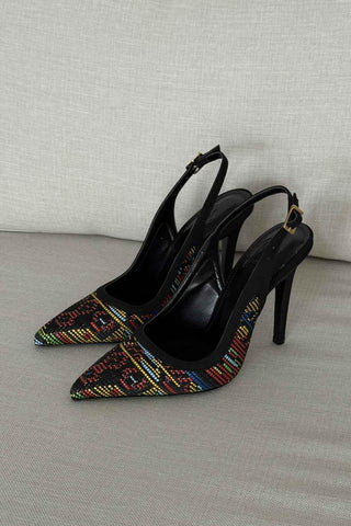 Echo İnce Topuk 10 Cm Siyah Renkli Desenli Stiletto