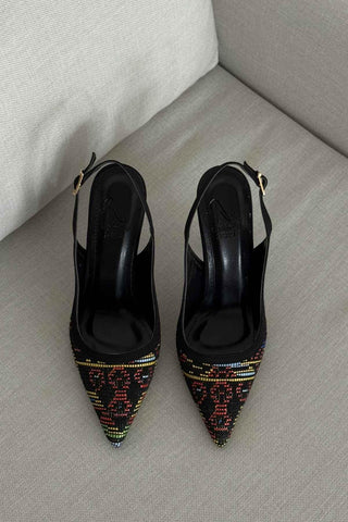 Echo İnce Topuk 10 Cm Siyah Renkli Desenli Stiletto