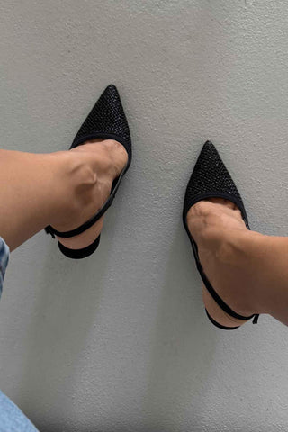 Echo İnce Topuk 10 Cm Siyah Hasır Stiletto