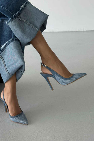 Echo İnce Topuk 10 Cm Kot Hasır Stiletto