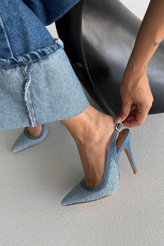 Echo İnce Topuk 10 Cm Kot Hasır Stiletto