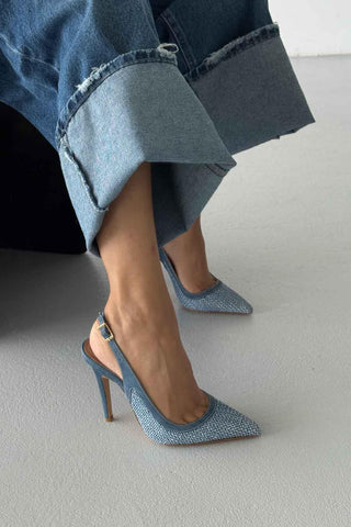 Echo İnce Topuk 10 Cm Kot Hasır Stiletto