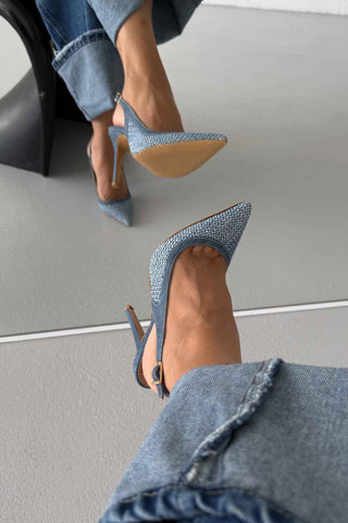 Echo İnce Topuk 10 Cm Kot Hasır Stiletto