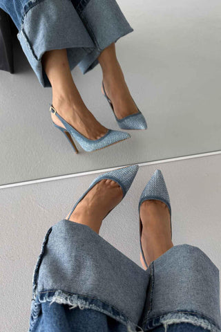 Echo İnce Topuk 10 Cm Kot Hasır Stiletto