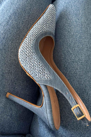 Echo İnce Topuk 10 Cm Kot Hasır Stiletto