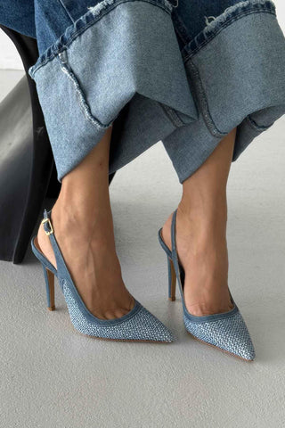 Echo İnce Topuk 10 Cm Kot Hasır Stiletto