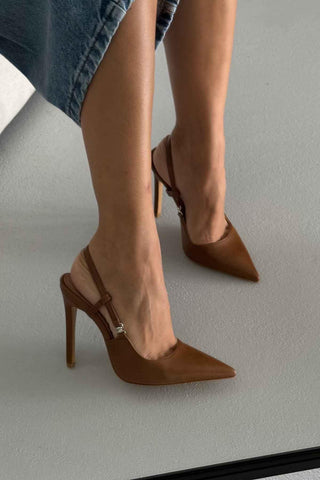 Waft Toka Detaylı İnce Topuk 12 Cm Taba Mat Stiletto