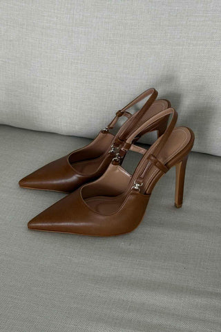 Waft Toka Detaylı İnce Topuk 12 Cm Taba Mat Stiletto