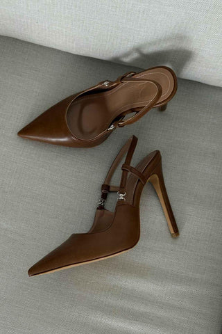 Waft Toka Detaylı İnce Topuk 12 Cm Taba Mat Stiletto