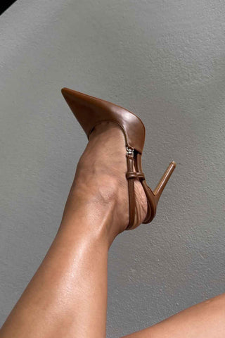 Waft Toka Detaylı İnce Topuk 12 Cm Taba Mat Stiletto