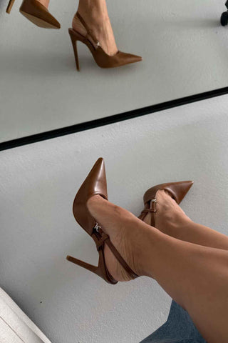 Waft Toka Detaylı İnce Topuk 12 Cm Taba Mat Stiletto