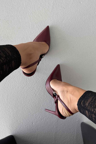 Waft Toka Detaylı İnce Topuk 12 Cm Bordo Mat Stiletto