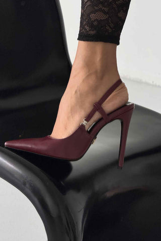 Waft Toka Detaylı İnce Topuk 12 Cm Bordo Mat Stiletto