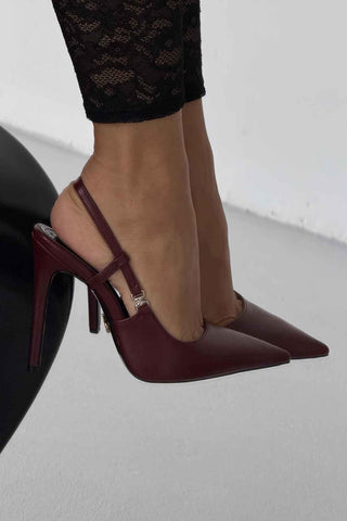 Waft Toka Detaylı İnce Topuk 12 Cm Bordo Mat Stiletto