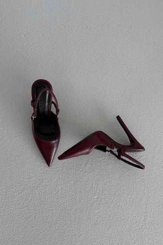 Waft Toka Detaylı İnce Topuk 12 Cm Bordo Mat Stiletto
