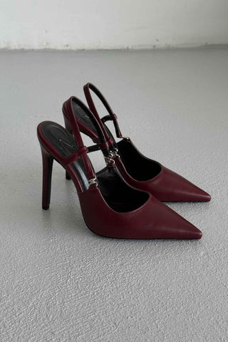Waft Toka Detaylı İnce Topuk 12 Cm Bordo Mat Stiletto
