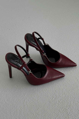 Waft Toka Detaylı İnce Topuk 12 Cm Bordo Mat Stiletto