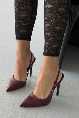 Waft Toka Detaylı İnce Topuk 12 Cm Bordo Mat Stiletto