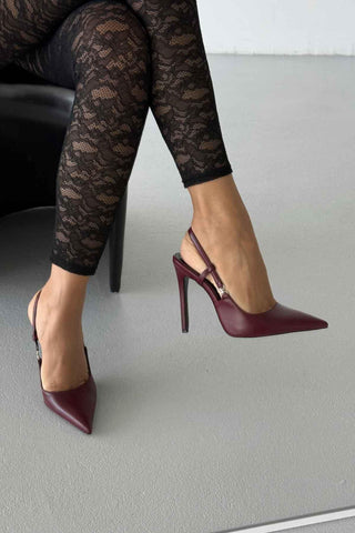 Waft Toka Detaylı İnce Topuk 12 Cm Bordo Mat Stiletto