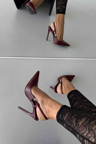 Waft Toka Detaylı İnce Topuk 12 Cm Bordo Mat Stiletto