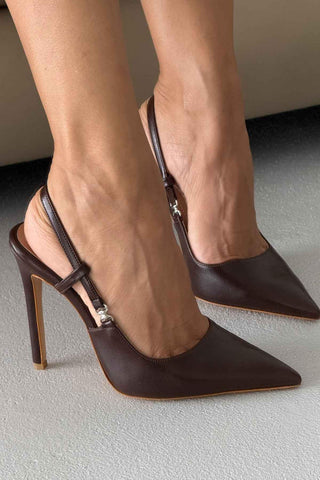 Waft Toka Detaylı İnce Topuk 12 Cm Acı Kahve Mat Stiletto