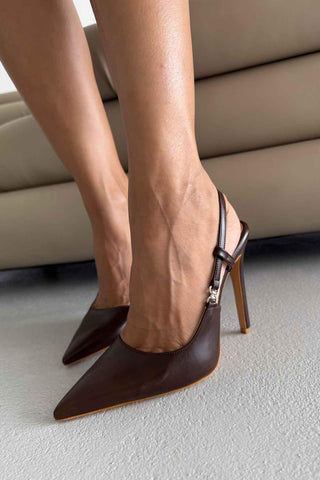 Waft Toka Detaylı İnce Topuk 12 Cm Acı Kahve Mat Stiletto