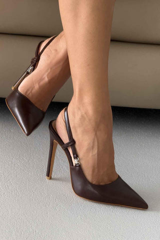 Waft Toka Detaylı İnce Topuk 12 Cm Acı Kahve Mat Stiletto