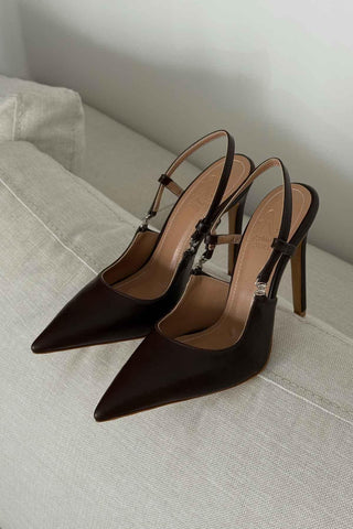 Waft Toka Detaylı İnce Topuk 12 Cm Acı Kahve Mat Stiletto