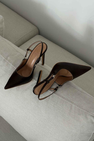 Waft Toka Detaylı İnce Topuk 12 Cm Acı Kahve Mat Stiletto