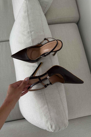 Waft Toka Detaylı İnce Topuk 12 Cm Acı Kahve Mat Stiletto