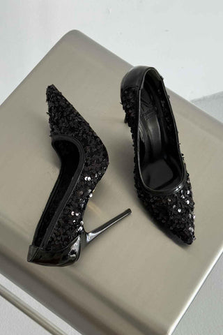 Nico İnce Topuk 10 Cm Siyah Payetli Stiletto