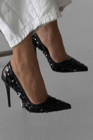 Nico İnce Topuk 10 Cm Siyah Payetli Stiletto