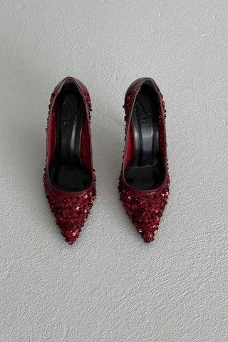 Nico İnce Topuk 10 Cm Bordo Payetli Stiletto