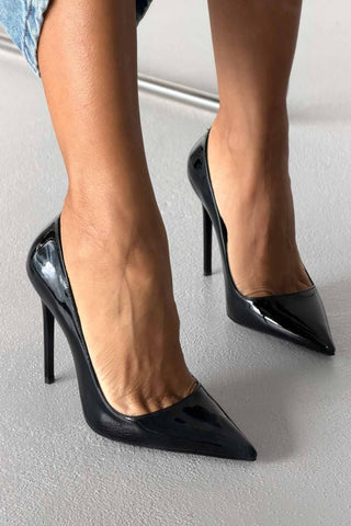 Opra İnce Topuk 12 Cm Siyah Rugan Stiletto