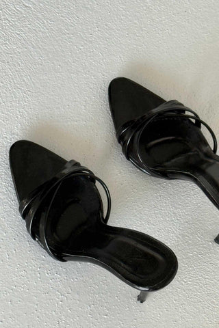 Rico İnce Topuk 10 Cm Siyah Rugan Terlik