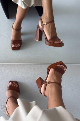 Cora Kalın Topuk 11 Cm Taba Mat Platform