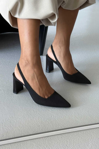 Jude Kalın Topuk 8 Cm Siyah Mat Saten Stiletto