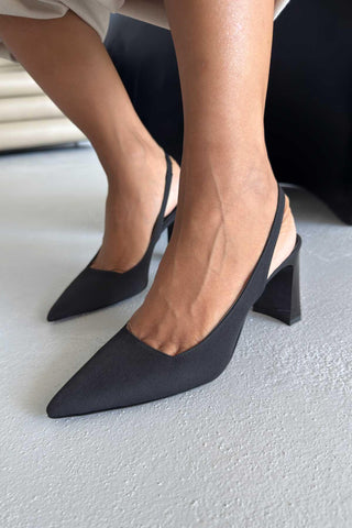 Jude Kalın Topuk 8 Cm Siyah Mat Saten Stiletto
