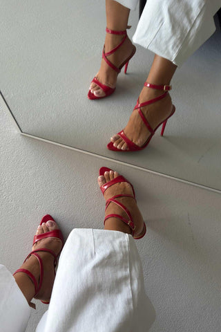 Sarah İnce Topuk 10 Cm Kırmızı Rugan Stiletto