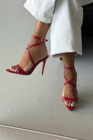 Sarah İnce Topuk 10 Cm Kırmızı Rugan Stiletto