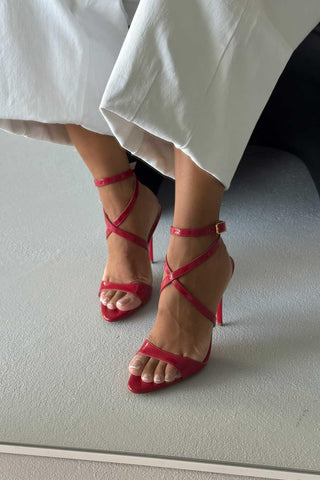 Sarah İnce Topuk 10 Cm Kırmızı Rugan Stiletto