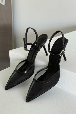 Holly File Detaylı İnce Topuk 8 Cm Siyah Rugan Stiletto