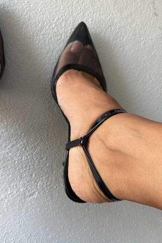 Holly File Detaylı İnce Topuk 8 Cm Siyah Rugan Stiletto